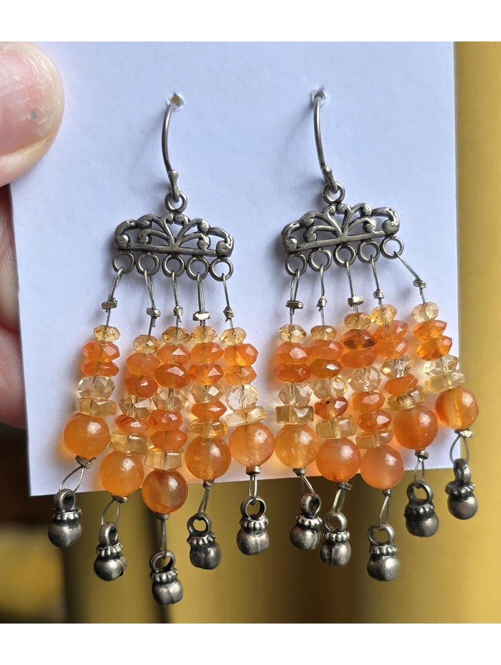 Chunky Juicy Orange Carnelian and Sterling Silver Chandelier Earrings